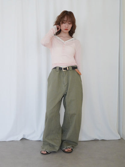 Hem cutoff ミリタリーワイドパンツ