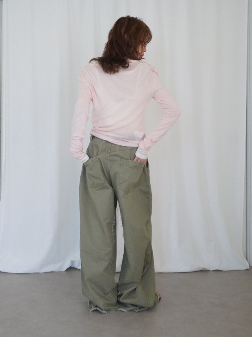 Hem cutoff ミリタリーワイドパンツ