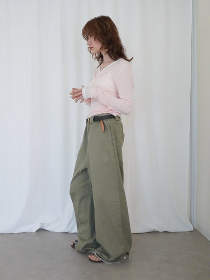 Hem cutoff ミリタリーワイドパンツ