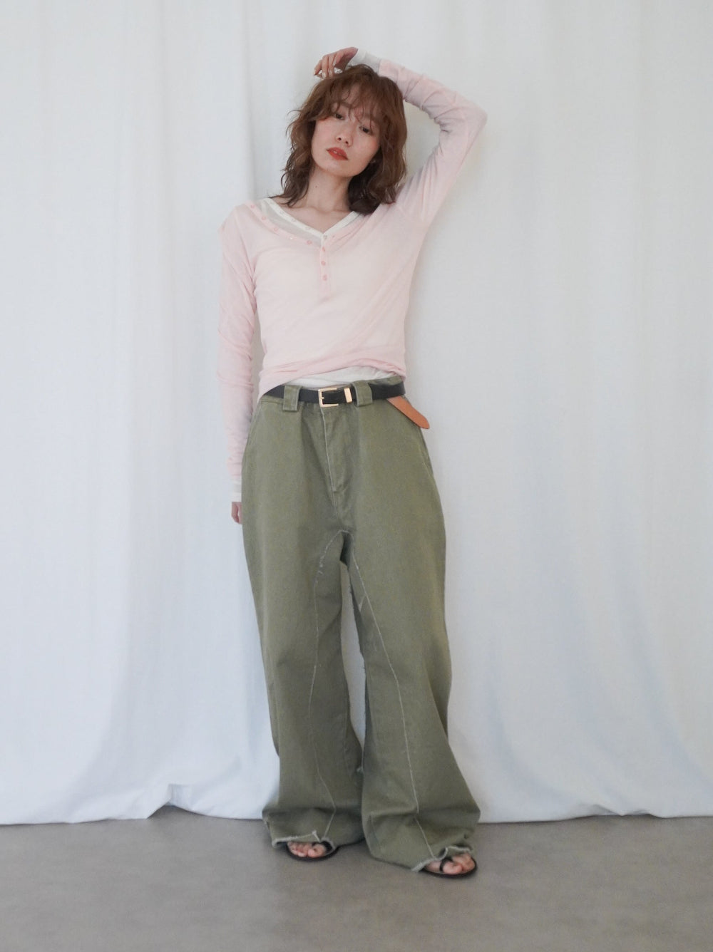 Hem cutoff ミリタリーワイドパンツ