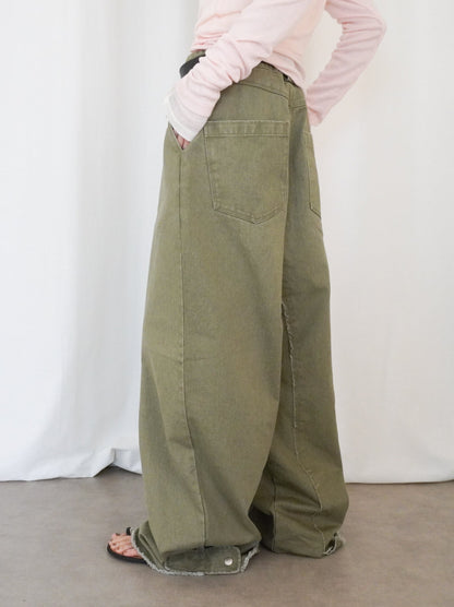 Hem cutoff ミリタリーワイドパンツ