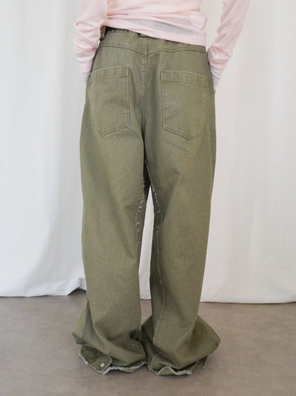 Hem cutoff ミリタリーワイドパンツ