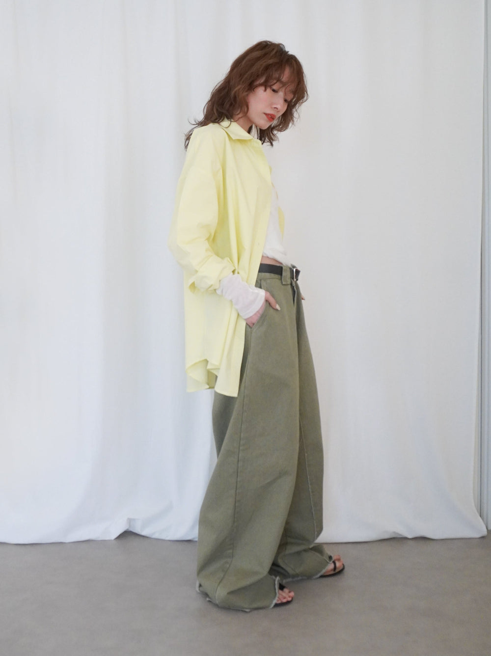 Hem cutoff ミリタリーワイドパンツ