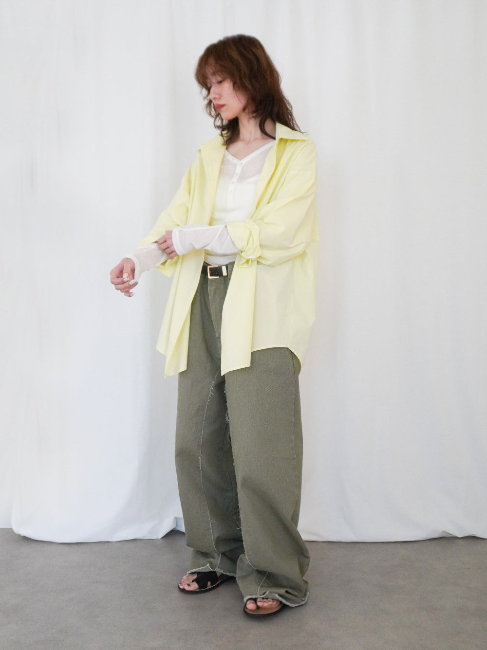 Hem cutoff ミリタリーワイドパンツ