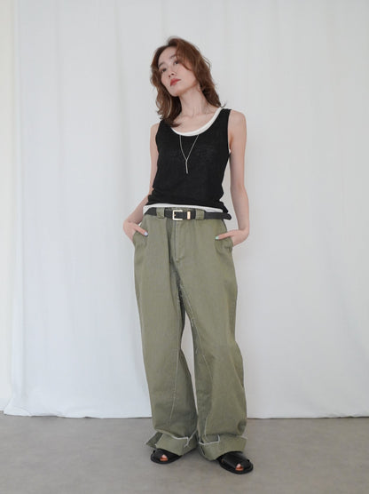 Hem cutoff ミリタリーワイドパンツ