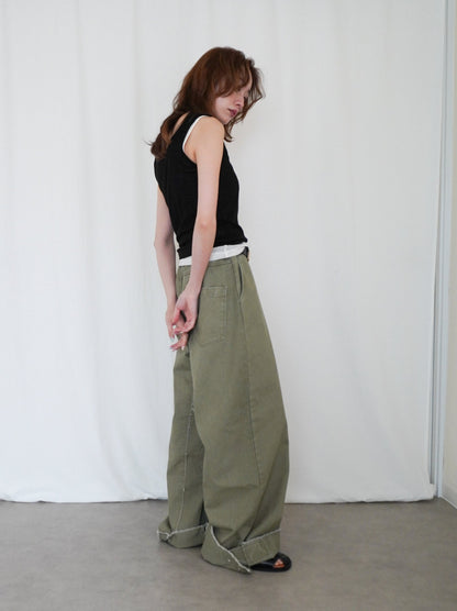 Hem cutoff ミリタリーワイドパンツ