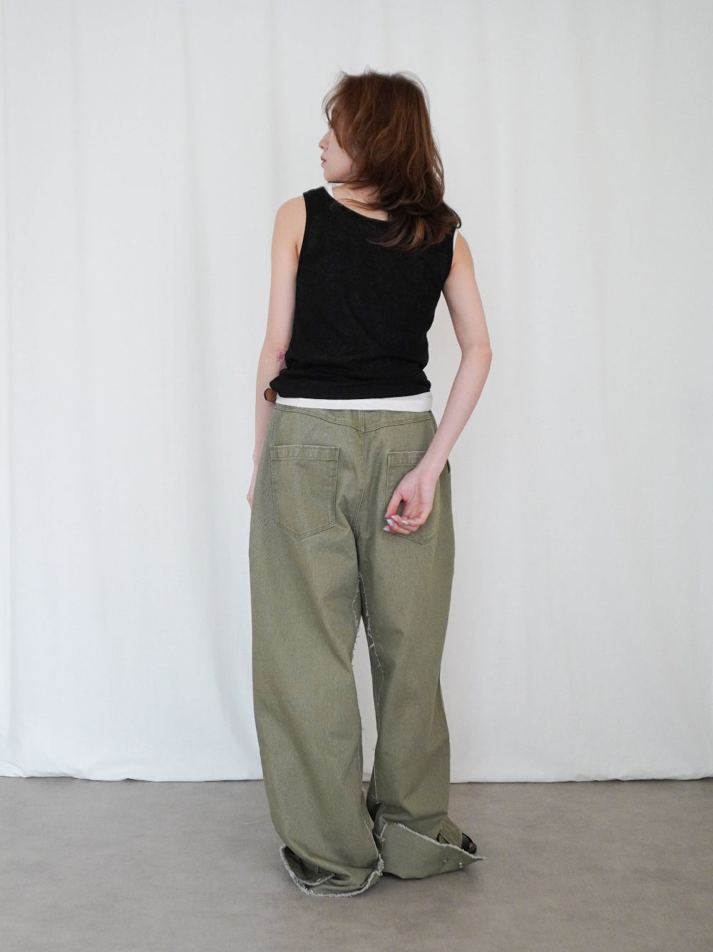 Hem cutoff ミリタリーワイドパンツ