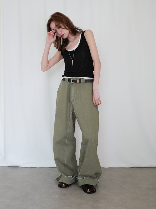 Hem cutoff ミリタリーワイドパンツ