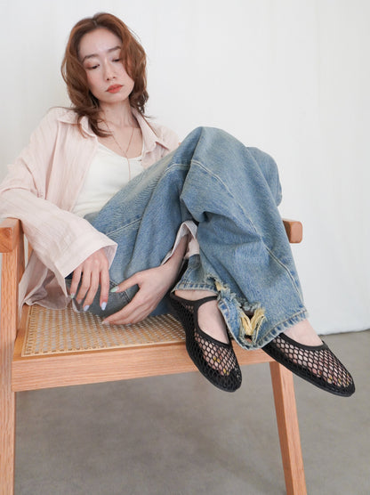 Sheer mesh ストラップミュールサンダル