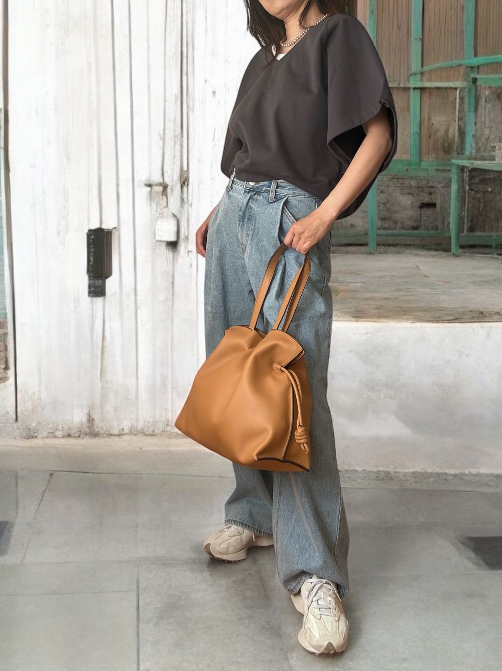 Smooth real leather ロープドロストショルダーバッグ