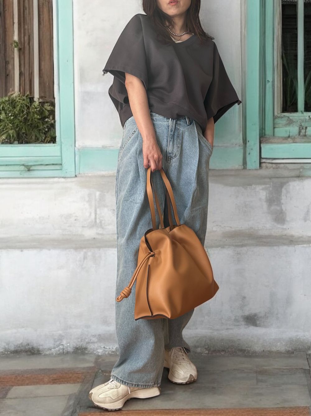 Smooth real leather ロープドロストショルダーバッグ