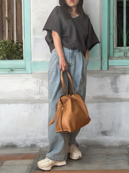 Smooth real leather ロープドロストショルダーバッグ