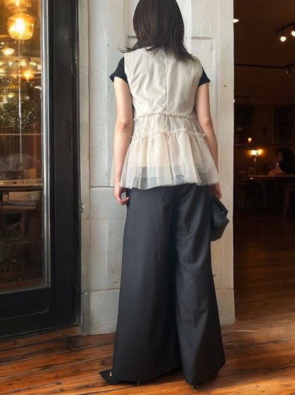 Chiffon frill Vネックペプラムベスト