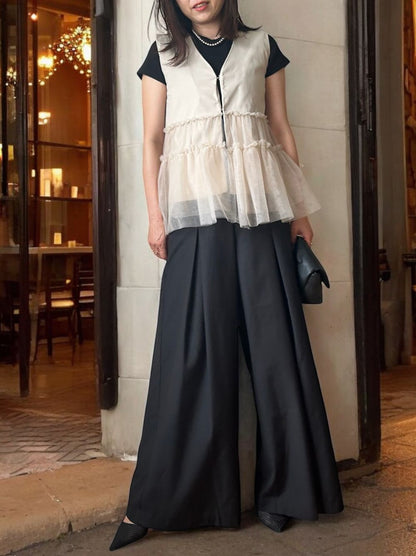 Chiffon frill Vネックペプラムベスト
