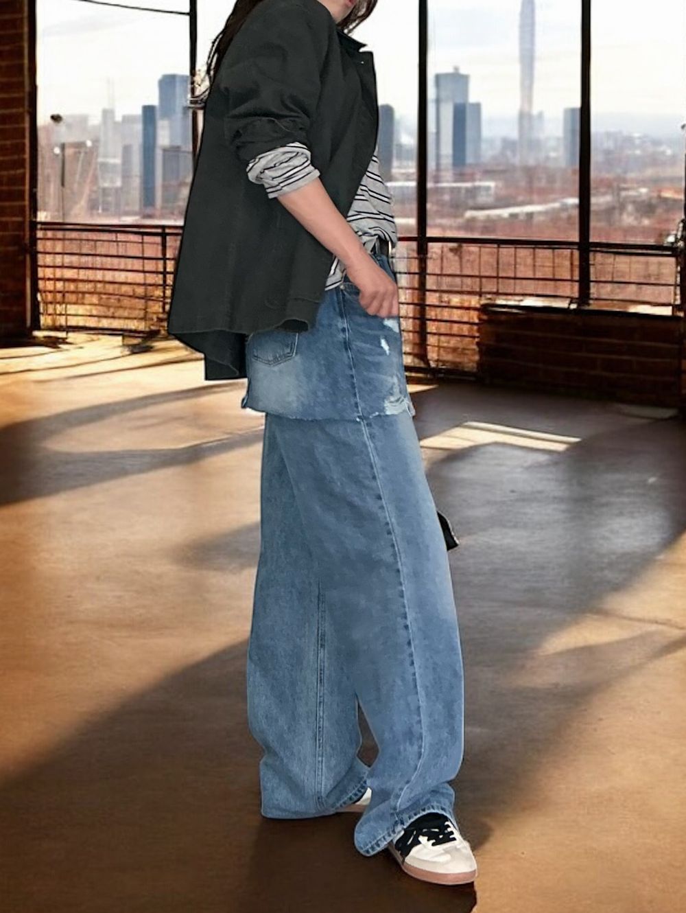 Damage crash skirt ドッキングデニム