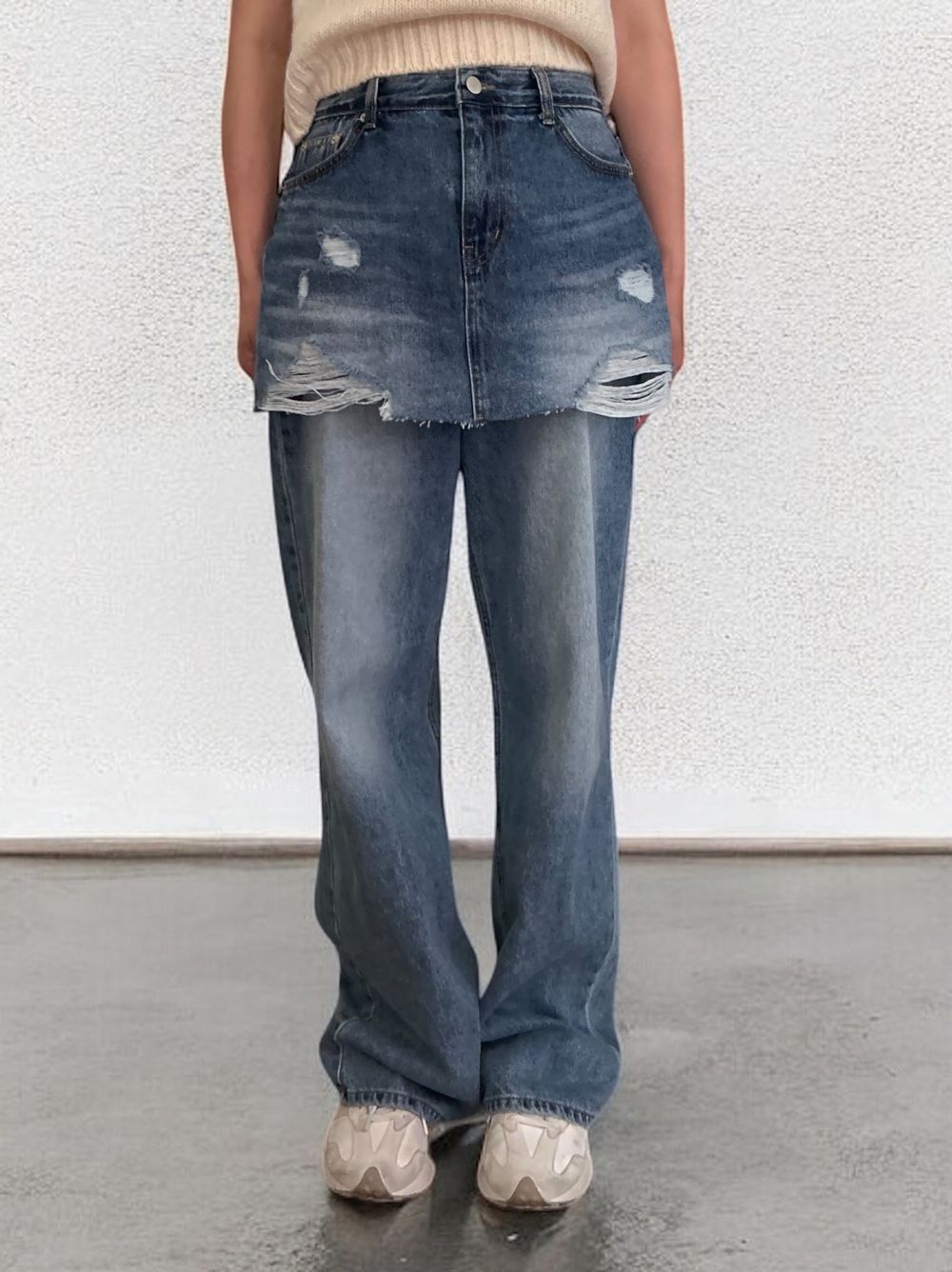 Damage crash skirt ドッキングデニム