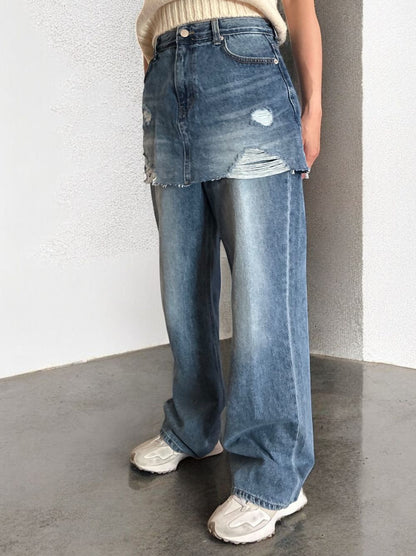 Damage crash skirt ドッキングデニム