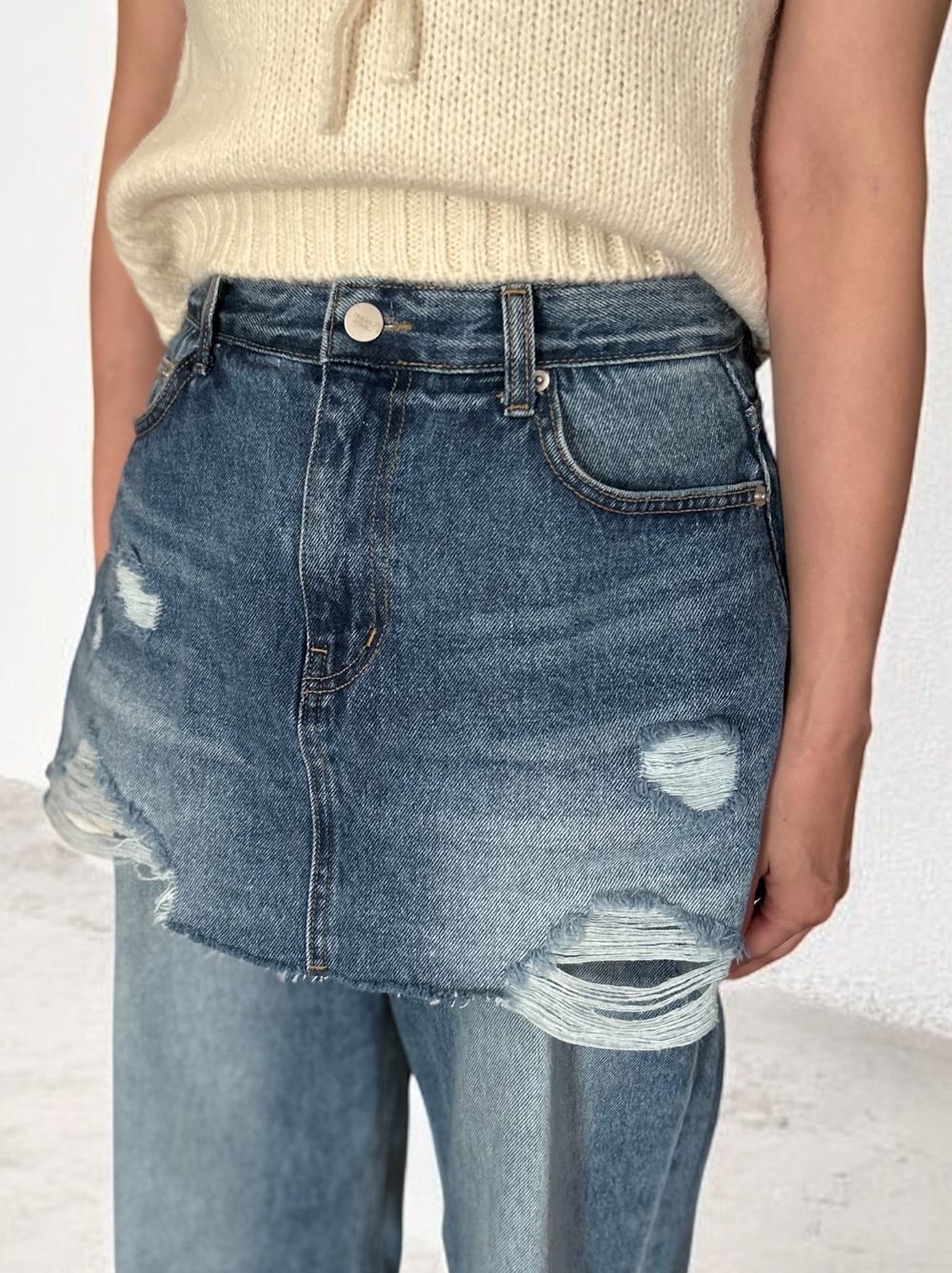 Damage crash skirt ドッキングデニム