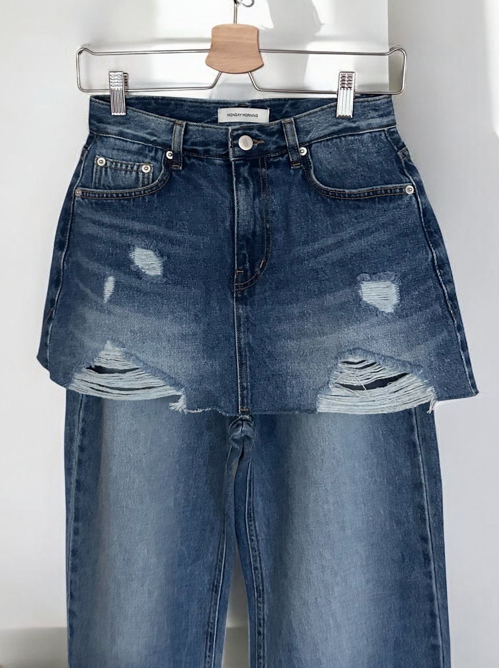 Damage crash skirt ドッキングデニム