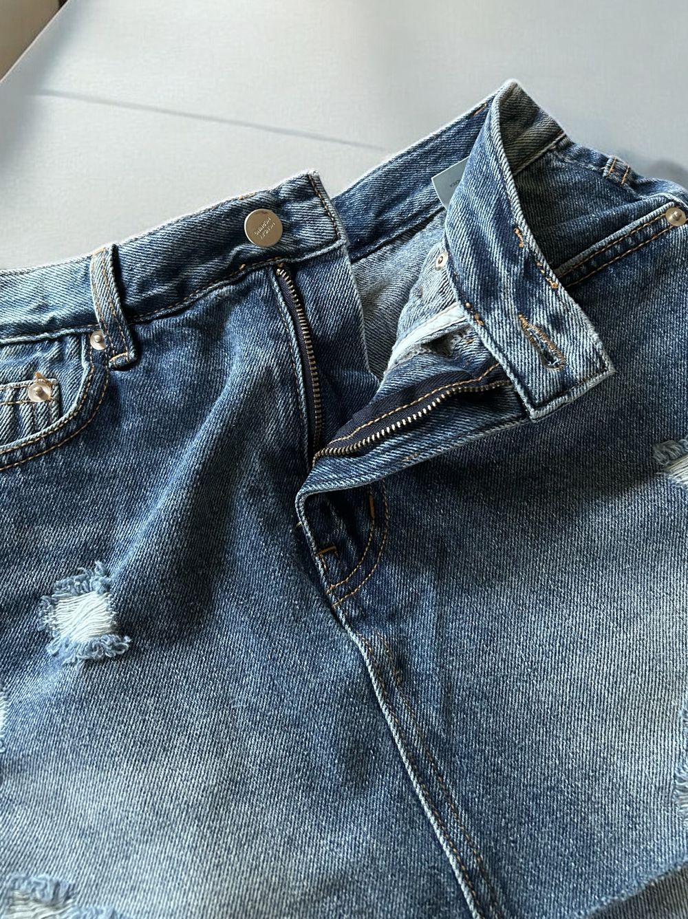 Damage crash skirt ドッキングデニム