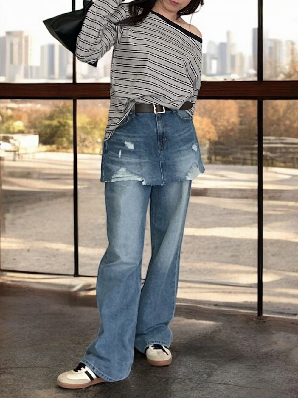 Damage crash skirt ドッキングデニム