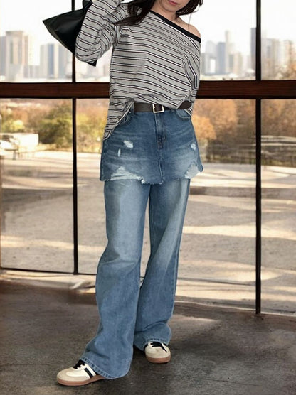 Damage crash skirt ドッキングデニム