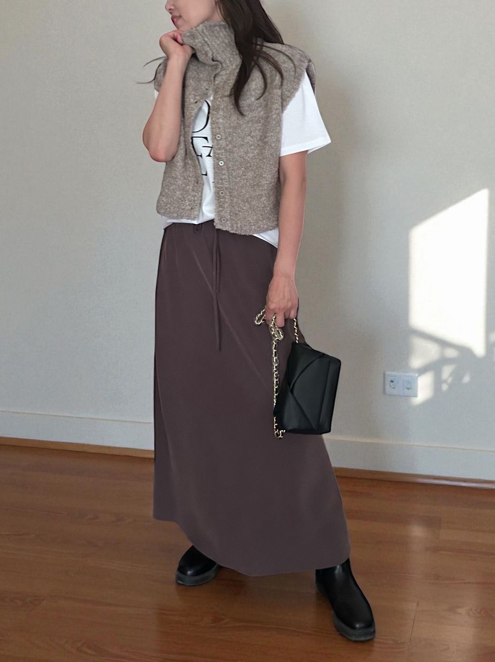 Suede like maxi フレアスカート