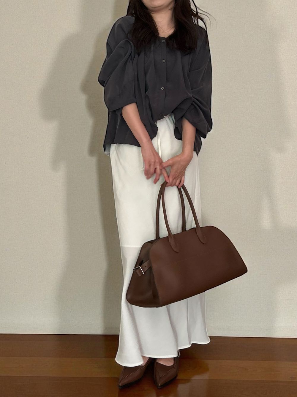 Suede like maxi フレアスカート