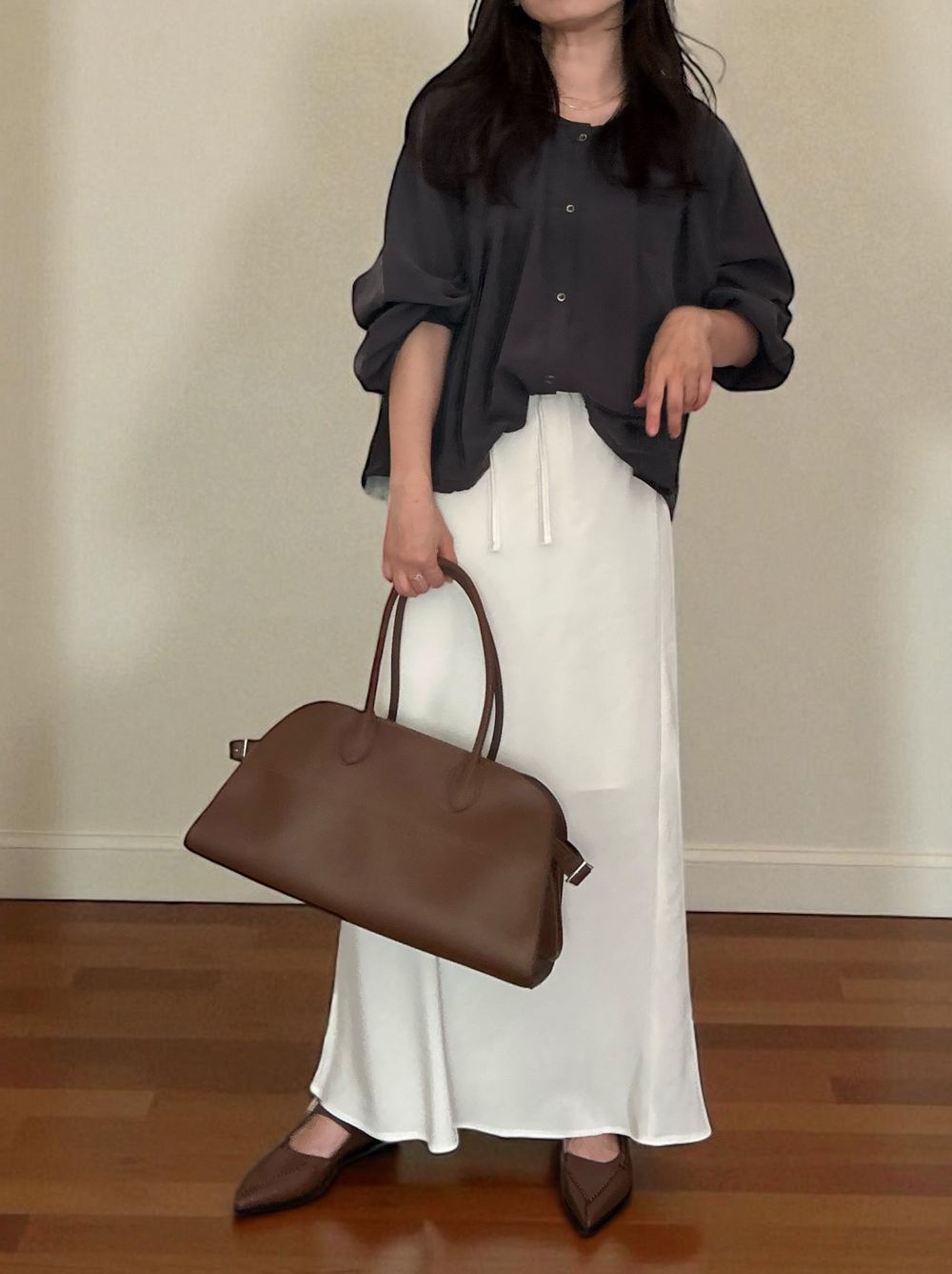 Suede like maxi フレアスカート