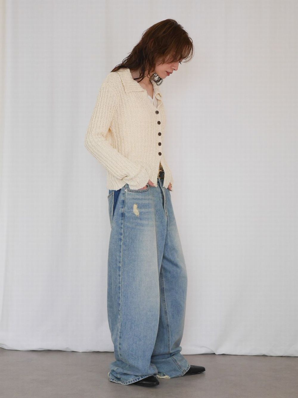 Crush damege ワイドストレートデニム