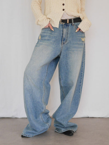 Crush damege ワイドストレートデニム