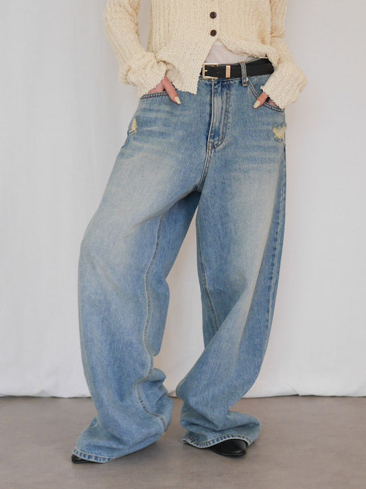 Crush damege ワイドストレートデニム