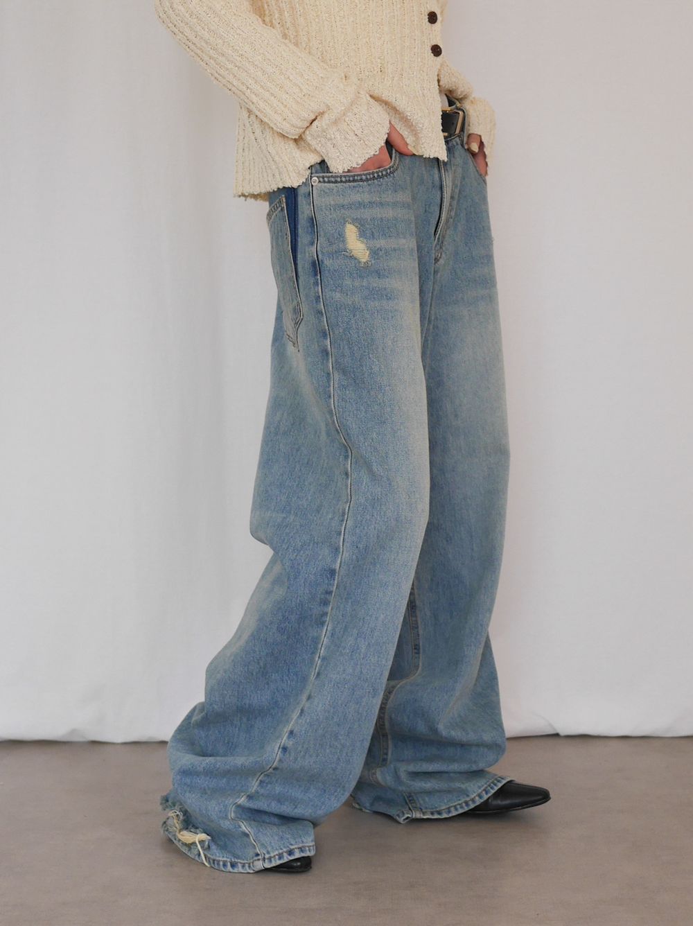 Crush damege ワイドストレートデニム