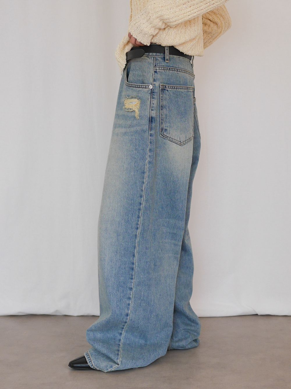 Crush damege ワイドストレートデニム
