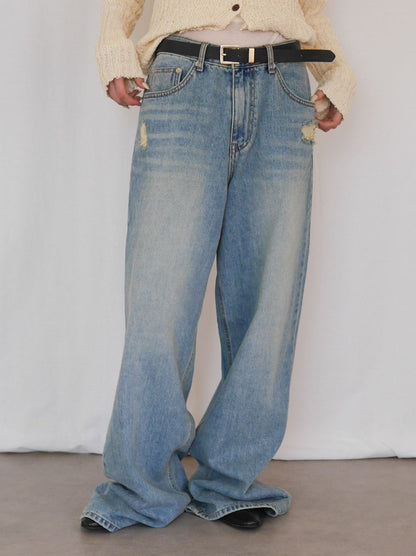 Crush damege ワイドストレートデニム