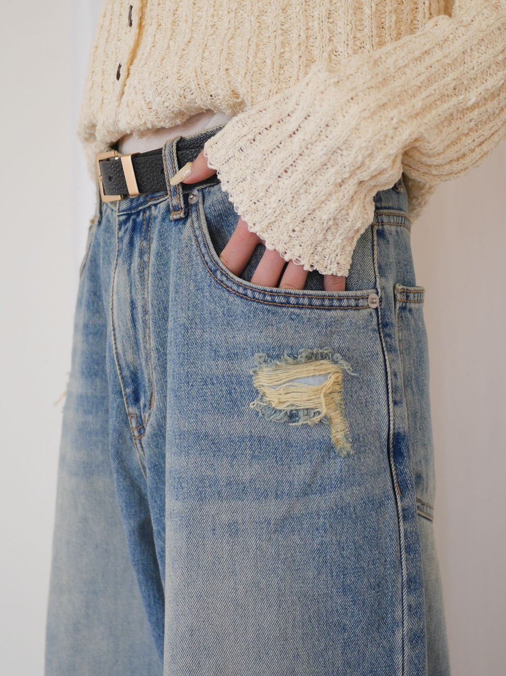 Crush damege ワイドストレートデニム