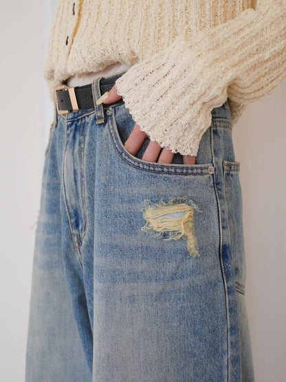 Crush damege ワイドストレートデニム