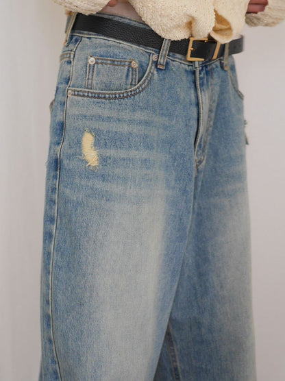 Crush damege ワイドストレートデニム