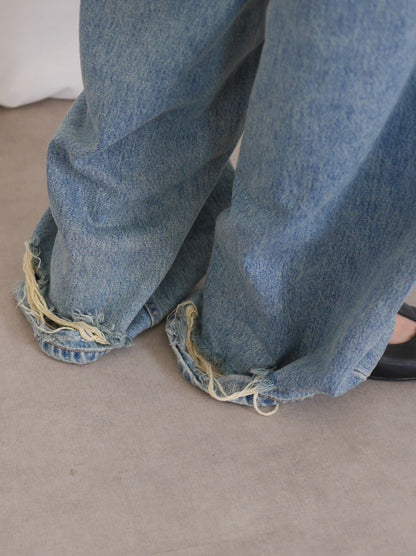 Crush damege ワイドストレートデニム