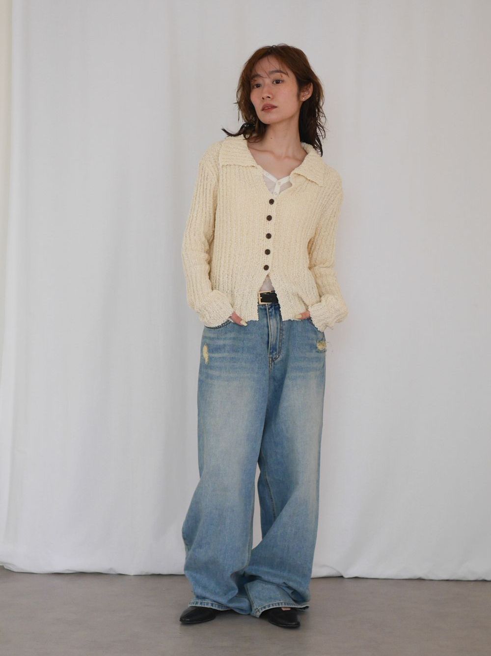 Crush damege ワイドストレートデニム