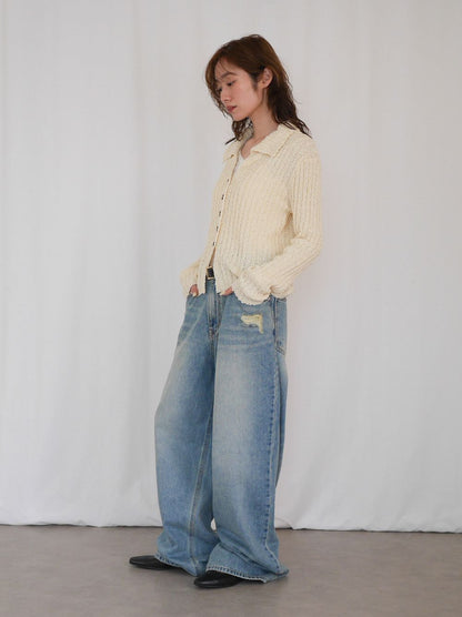 Crush damege ワイドストレートデニム