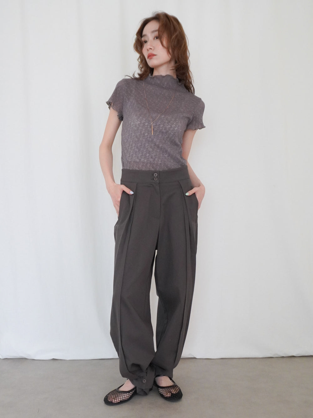 Adjustable hem 2WAYタックワイドパンツ