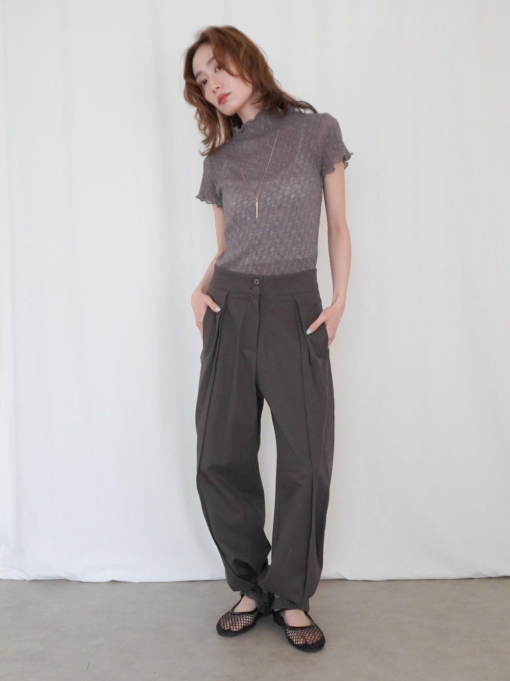 Adjustable hem 2WAYタックワイドパンツ
