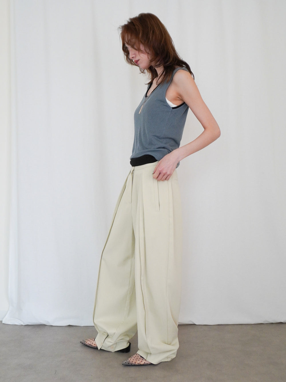 Adjustable hem 2WAYタックワイドパンツ