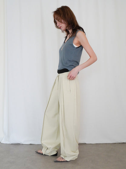 Adjustable hem 2WAYタックワイドパンツ