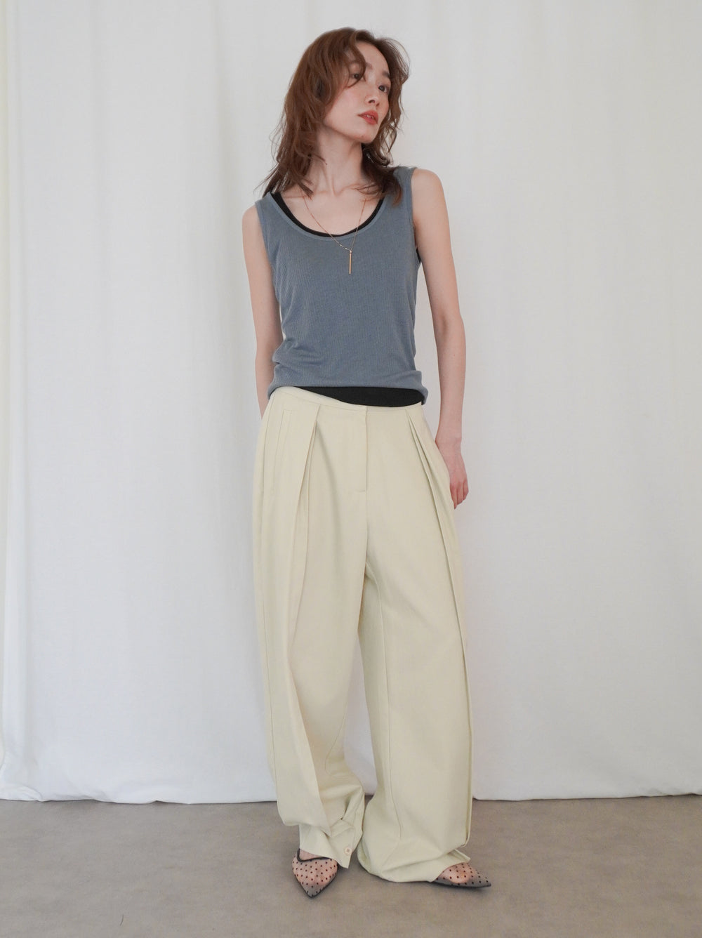 Adjustable hem 2WAYタックワイドパンツ