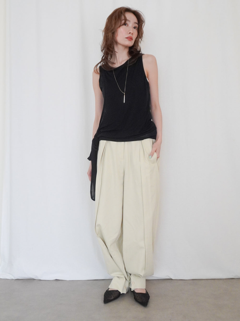Adjustable hem 2WAYタックワイドパンツ