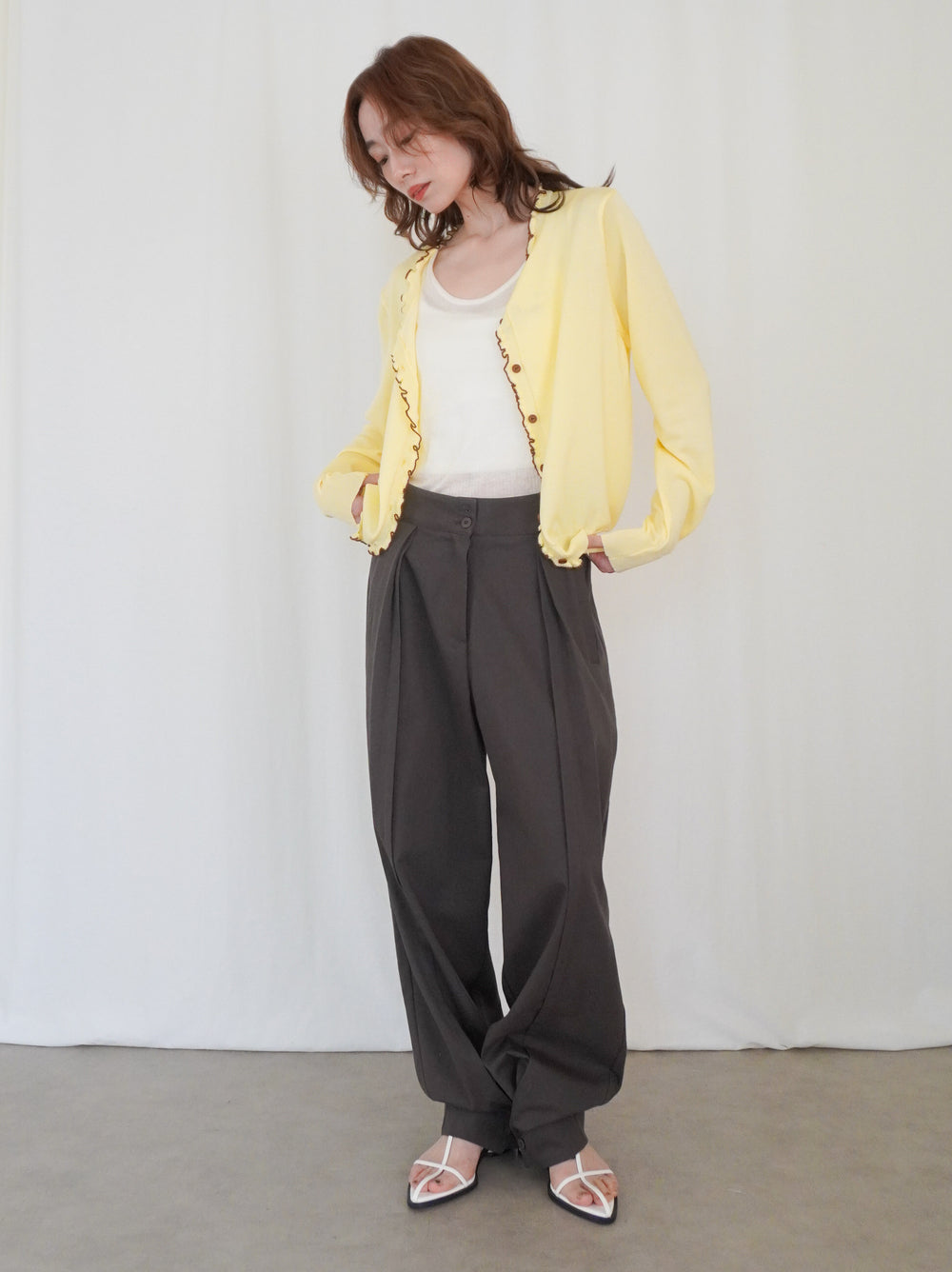 Adjustable hem 2WAYタックワイドパンツ