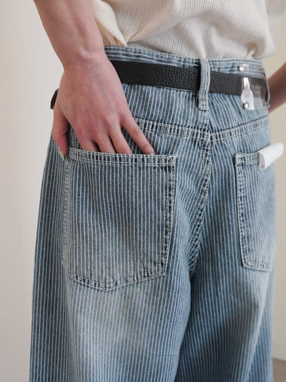 Vintage washed ヒッコリーデニムパンツ