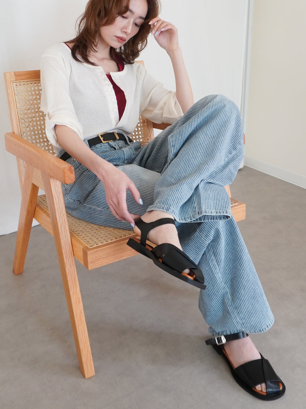 Vintage washed ヒッコリーデニムパンツ